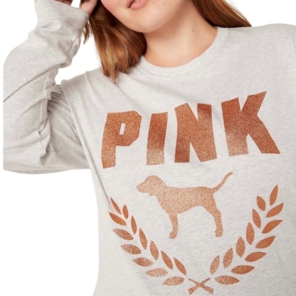 PINK Glitter Shine Long Sleeve Campus Tee L NWT - Picture 3 of 8